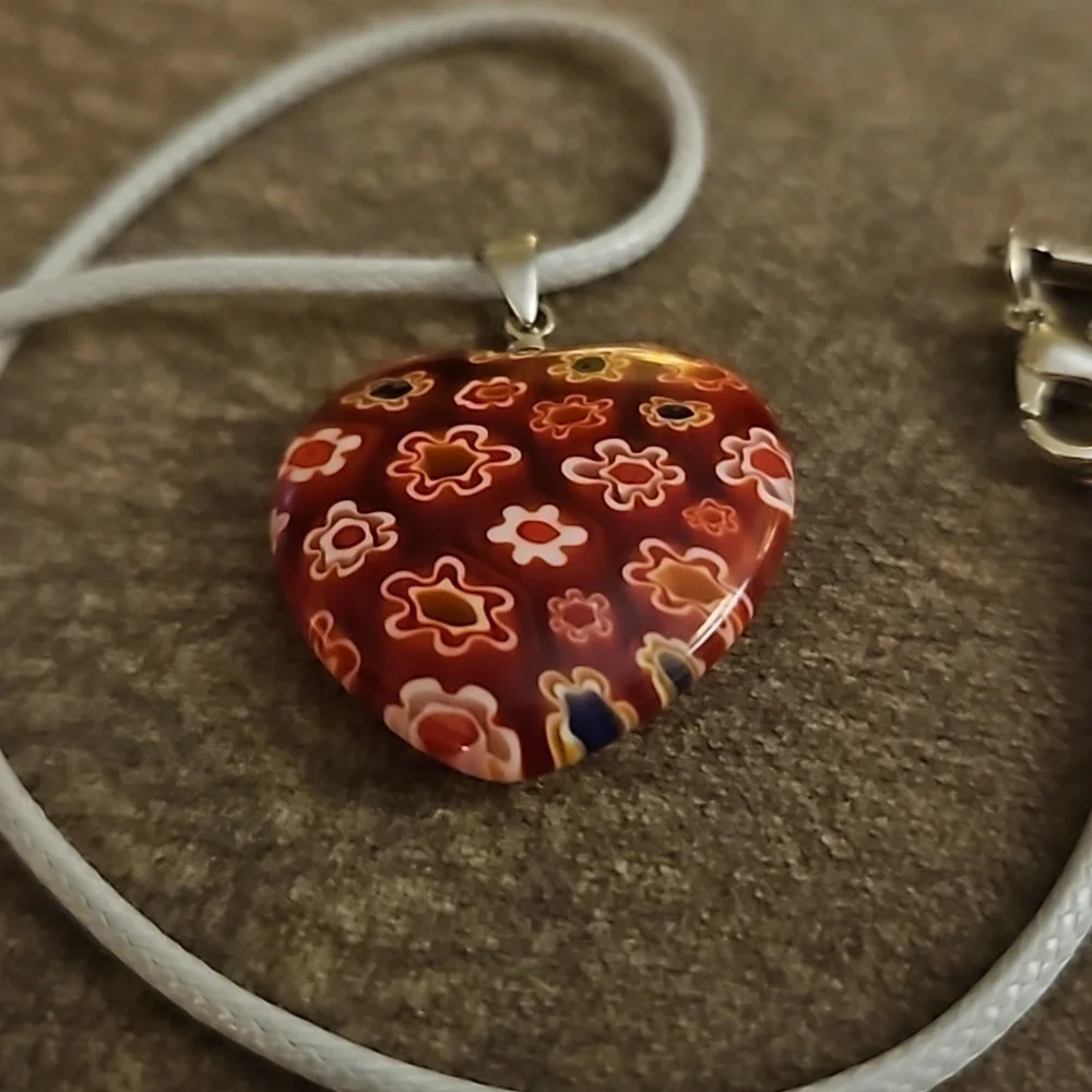 3/$30 Red Millefiori Glass Heart Pendant Coquette Rope Necklace